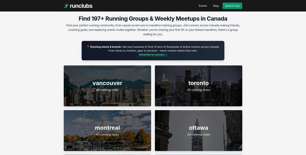 Launch: runclubs.ca - All the best running clubs in your Canadian city